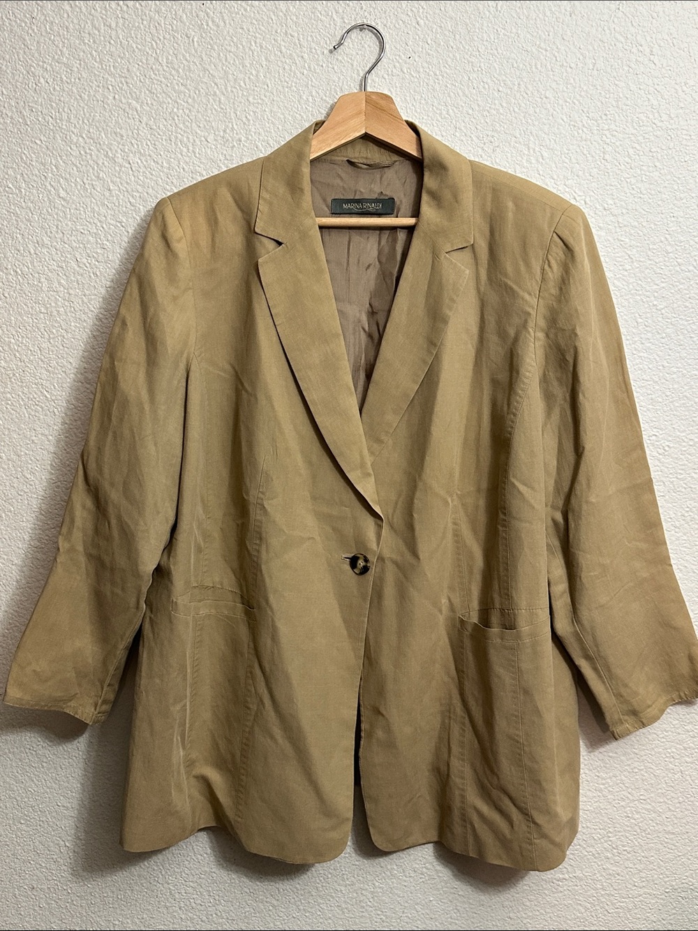 Marina Rinaldi Tan Blazer Jacket Padded Shoulders Womens Plus Size 20